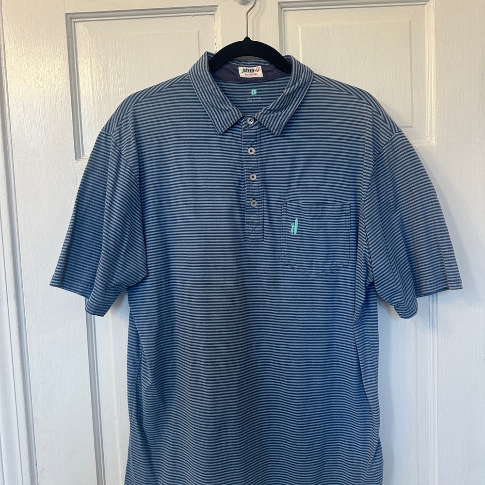 Johnnie-O Blue Striped Men's Polo Shirt (Large)